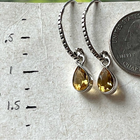 Stunning Golden Yellow Natural Citrine 925 Sterling Silver Drop Earrings - Picture 10 of 11